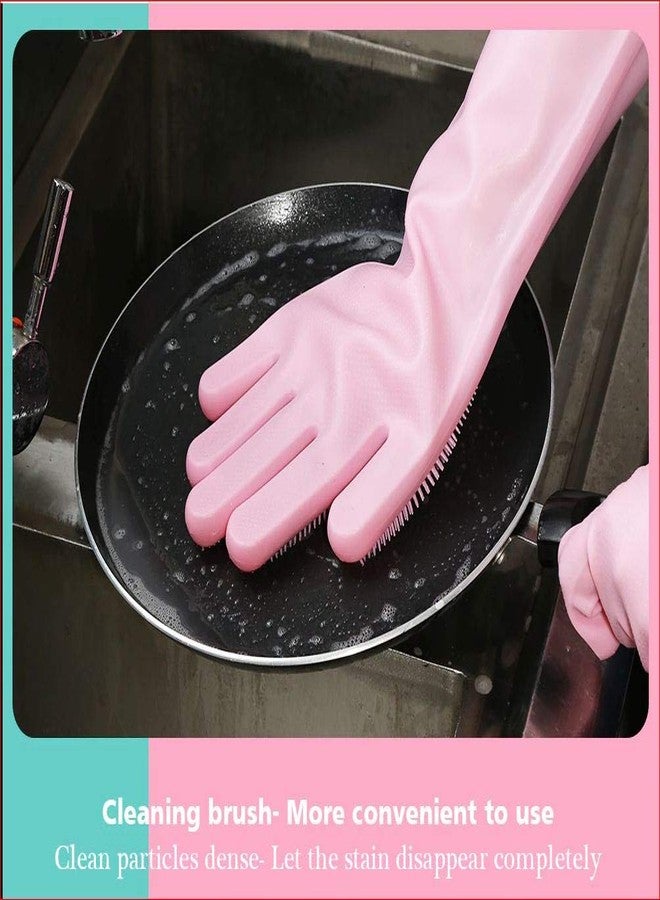N M Z Silicone Kitchen Magic Gloves for Dishwashing Rubber Dish Washing with Brush Cleaning Scrubber Pinkcolor - Image 2